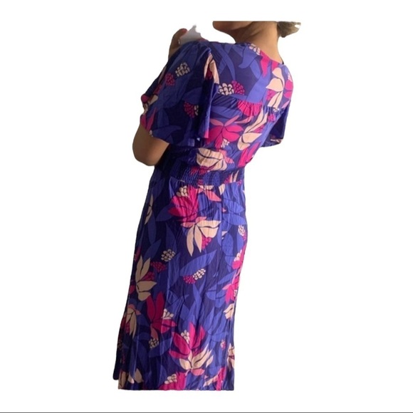 NWT ABEL THE LABEL Anthro Purple Floral Santa Cruz Short Sleeve Midi Dress XS - Picture 5 of 10